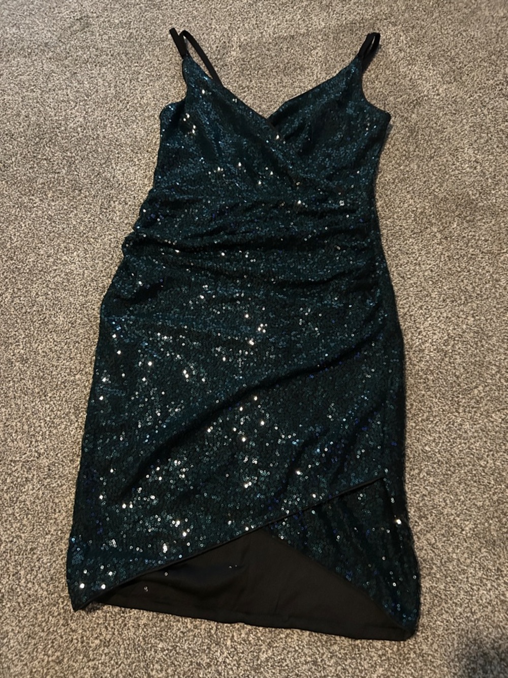 Grace Karin Teal Sequin Midi Dress with Spaghetti Straps